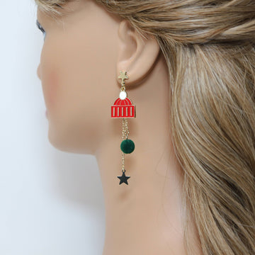 Christmas Themed earrings, Long Tassel Christmas Earrings Statement Christmas earrings.